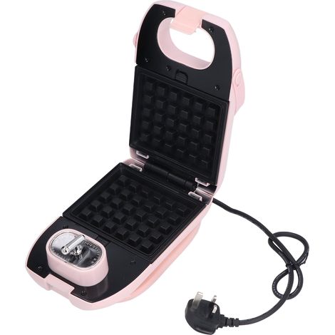 Machine à petit-déjeuner multifonctionnelle avec minuterie, nettoyage facile, gaufrier et sandwichs. 50 Hz, 650 W, 220 V, prise britannique. Rose. (1/5)