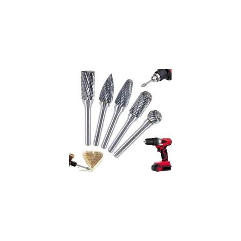 Set di 5 frese rotative a doppio taglio in carburo di tungsteno con gambo da 6 mm e testa da 10 mm, ideali per la lavorazione del legno, l'incisione, la molatura e l'intaglio. (1/4)
