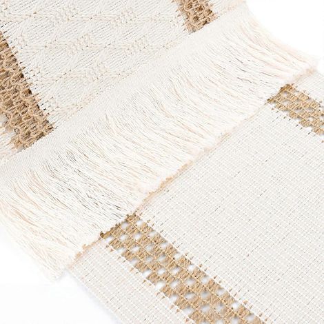 Chemin de table en macramé tissé, style bohème, en coton et toile de jute, décoration rustique pour mariage, enterrement de vie de jeune fille, automne et Noël, 30 x 183 cm (1/4)