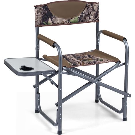 COSTWAY Sedia da Regista Imbottita con Tavolino, Ampio Sedile, Braccioli e Schienale, Sedia da Campeggio Pieghevole con Telaio Metallico per Eventi Sportivi e Pesca, Portata 180 kg (Mimetico) (1/5)