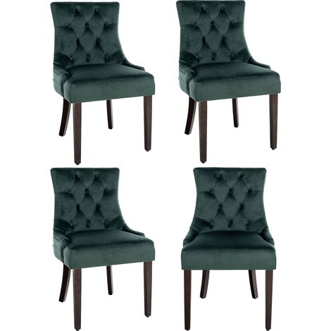 Set 4 poltrone pranzo Aberdeen in velluto Verde scuro antico (1/5)