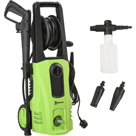 1800W High Pressure Washer offers 150 Bar power and 510 L/h flow rate for efficient cleaning. Ideal portable jet wash for tough jobs.