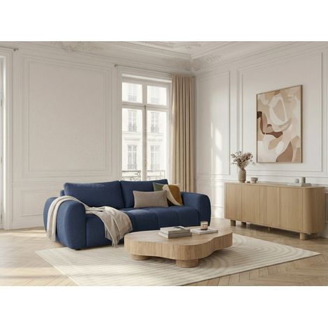 BOBOCHIC - Canapé droit convertible ouverture express 3 places FUJI tissu chiné Bleu foncé (1/5)