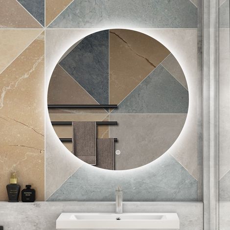 AICA 70 x 70cm Specchio da bagno con LED,Tondo,Disappannamento,Touch,Memoria,Dimmerabile,Retroilluminato