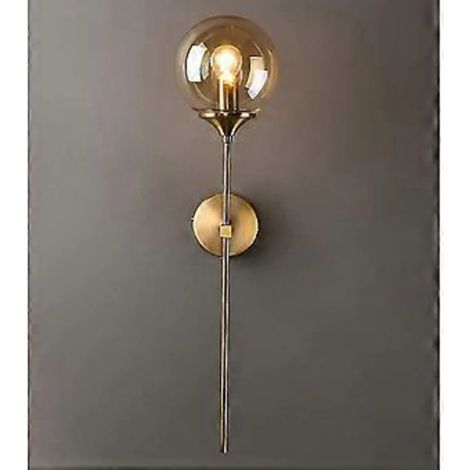 Applique murale industrielle vintage, abat-jour en verre ambré avec bras long doré, applique murale dorée pour chevet (Ambre)