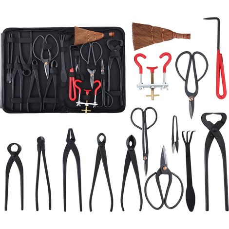 14 Pièces Ensemble d'Outils de Jardinage, avec Coupe Ciseaux en Acier Au Carbone, Coupe-Bordures Concave, Coupe-Bordures, Pince à bonsaï, Cadeaux de kit Jardinage pour Homme et Femme (1/5)
