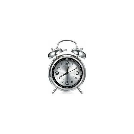 Réveil fort pour adultes dormeurs lourds, quartz silencieux de 10,2 cm avec rétroéclairage, double cloche (gris) (1/4)