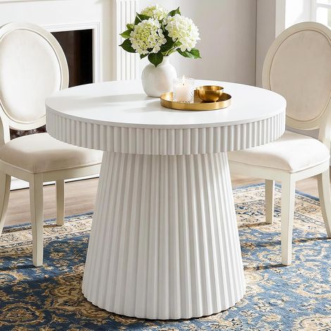 Tribesigns Small Dining Table for 2-4 People, Modern Round Kitchen Table with Fluted Pedestal Base, 31.5" Sturdy Circle Dining Tables for Kitchen, Dining Room, Living Room, Apartment, White (1/5)