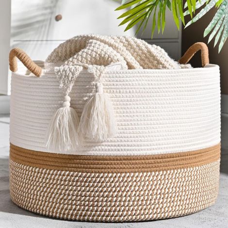 Großer Deckenkorb (40 cm × 30 cm), geflochtener Aufbewahrungskorb, Babywäschekorb, Wäschekorb, Spielzeugkiste für Babys