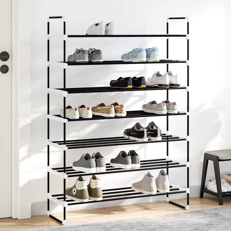 vidaXL Zapatero con 7 estantes metal y plástico negro (1/5)