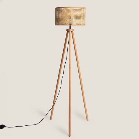 Ledkia – Lampadaire rotin contemporain 150cm – Ø380mm – Lumière chaude – Design élégant pour salon – Système d'allumage intuitif