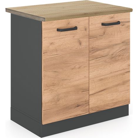 Armario bajo para fregadero R-Line, Roble dorado, 80 cm , ET Roble, Vicco