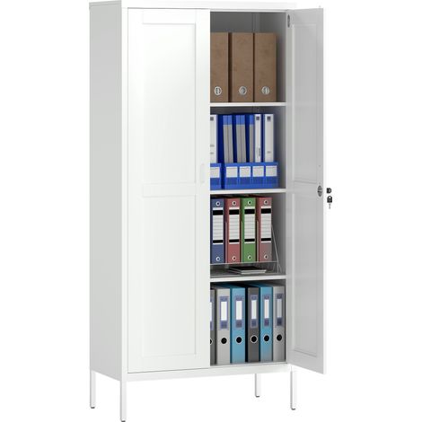 Armoire à documents acier 2 portes étagères réglables serrure meuble rangement bureau 80x40x175 cm design fonctionnel, blanche