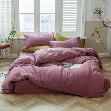 Parure de lit en Coton tricoté Violet – Très Grand lit avec 2 taies d'oreiller, Style Moderne, Couette Douce (1/5)
