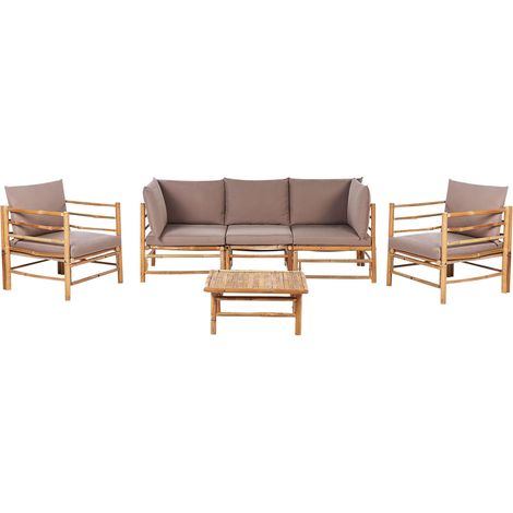 Lounge Set mit Tisch 5-Sitzer CERRETO Taupe Bambus (1/5)