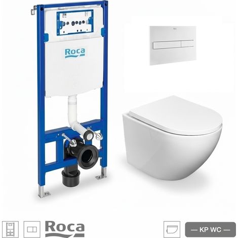 Pack WC Bastidor ROCA Duplo One con Cisterna Empotrada, Pulsador PL7 Blanco Mate y WC Suspendido Round Smart 52 cm Soft-Close de Koller Pool