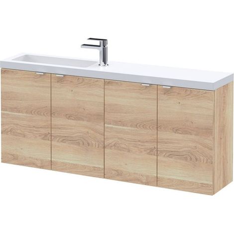 Hudson Reed Fusion Wall Hung 4-Door Vanity Unit with Slimline Basin 1200mm Wide - Bleached Oak (1/4)