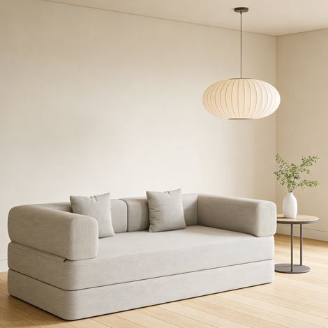 Canapé-lit convertible en corduroy blanc cassé, pliable, 200 x 100 x 70 cm, REDOM (1/5)
