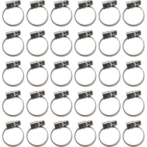 30 pinces de tuyau style allemand réglables en acier inoxydable 304, colliers de tube pour conduite de carburant, clips de 18-32 mm (1/5)