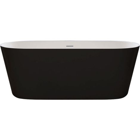 MSV - Anabelle Baignoire Îlot Ovale 170 cm en Acrylique Noir Mat, Baignoire 1 Place avec Vidage Central et Trop-plein Chromé (1/5)