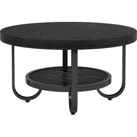 Tavolino da caffè rotondo a 2 ripiani in MDF e metallo nero MODENUIT (1/5)