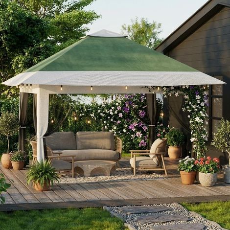 Tonnelle Pliante 3,6 x 3,6 m avec Moustiquaire - Barnum Pop-up Imperméable - Double Toit et Protection UV