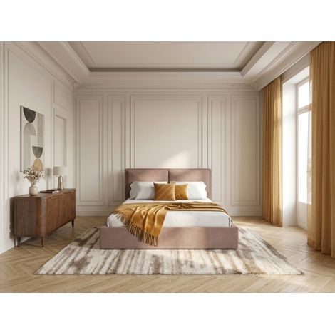 BOBOCHIC - Lit coffre MARA tissu texturé 160x200 Rose (1/5)