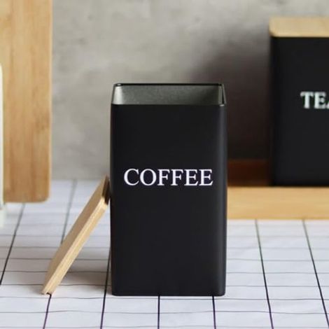 Barattoli per caffè, set da 1000 ml in metallo con coperchi ermetici in bambù (1/4)