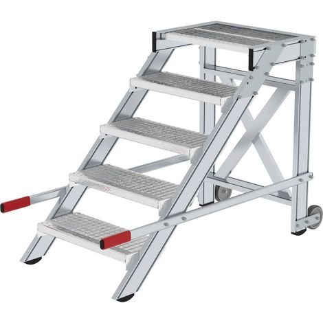 Günzburger Steigtechnik Plate-forme de travail mobile Largeur de marche 600 mm Grille en acier 5 marches - 050433