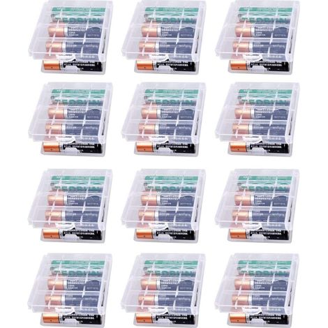 Lot de 12 Boîte à Piles en Plastique, Boîte de Rangement pour Piles et Batteries Rechargeables, Boîte à Piles pour AA et AAA (Transparent)