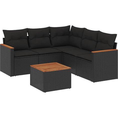 Maison Exclusive - Salon de jardin 6 pcs avec coussins noir résine tressée (1/5)