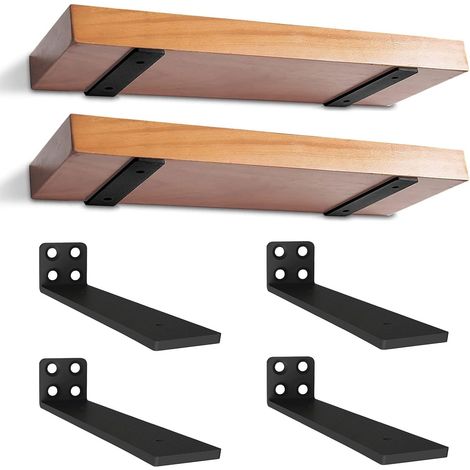 Lot de 4 Supports D'étagère Flottants de 30 cm, Supports D'étagère Robustes, Supports d'étagère Industriels avec Vis pour Bibliothèque Salon Chambre (Noir) (1/5)