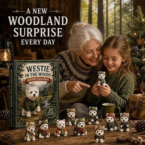 A-3DCalendrier de l'Avent Chiots de Noël, 24 mini-figurines Westie 3D, statues style aventure en forêt, cadeau interactif pour collectionner en famille