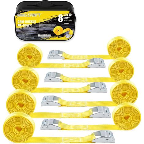 8x Zurrgurte mit Cam-Schnalle 2,5cm x 3,6m, 272kg, Gelb + Tasche