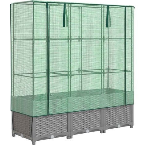Maison Exclusive - Hochbeet mit Gewächshaus-Aufsatz Rattan-Optik