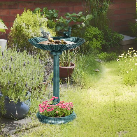 Bain d'oiseaux abreuvoir antique 81 cm avec base de jardinière. mangeoire et bassin à oiseaux sur pied. bronze vert
