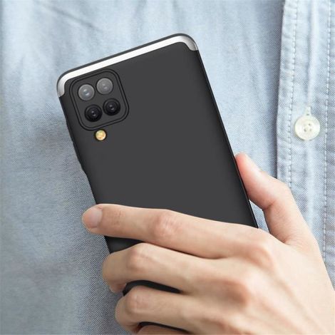 Coque Samsung Galaxy A12/M11,coque + Verre Trempé 360 degrés Protection PC dur bumper-Argent Noir (1/4)