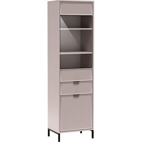 Vitrine in Kaschmir beige mit Rillenoptik LAURO-161 (1/5)