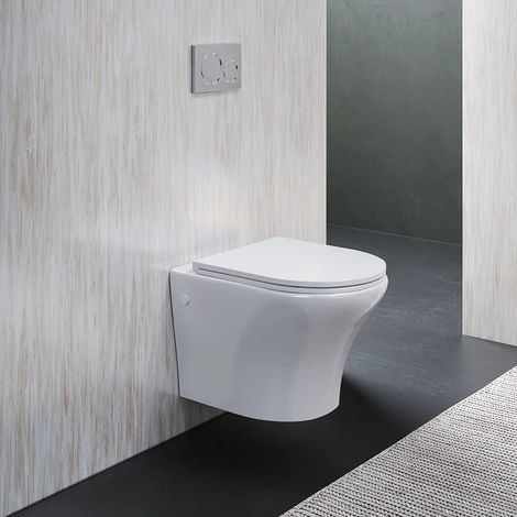 Vaso sospeso rimless in ceramica bianco lucido con sedile soft close Nassau (1/5)