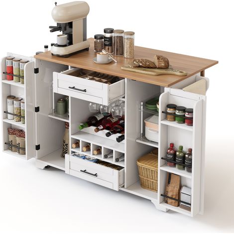 CHICFURN Carrello da cucina 138x70x92 cm in MDF bianco, piano ribaltabile e contenitore (1/5)