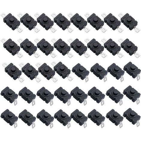 Lot de 40 Interrupteur à Bouton Poussoir Autobloquant, KAN-28 Mini Interrupteur Lampe de Poche (20 Pièces Broche Plate avec Trou + 20 Pièces Broche Pliée avec Trou) (1/4)