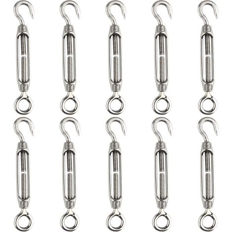 FEPITO tendeur 10 pcs fil de tendeur 304 crochet et oeil réglable M4 acier inoxydable Set Heavy Duty (1/5)