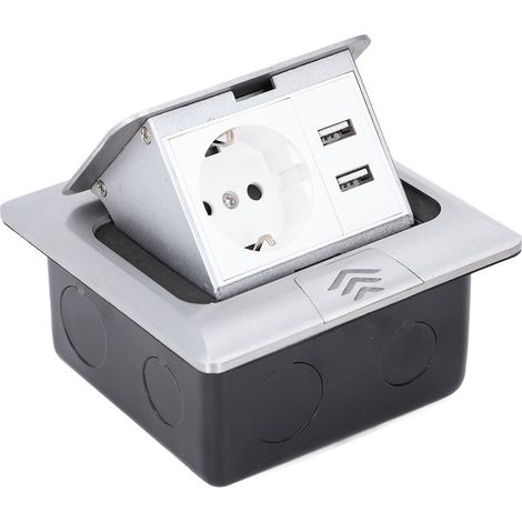 Boîtier de prise de sol escamotable intégré, étanche IP44 et résistant aux intempéries, avec prise électrique USB intégrée pour table à manger ou plan de travail de cuisine. (1/5)