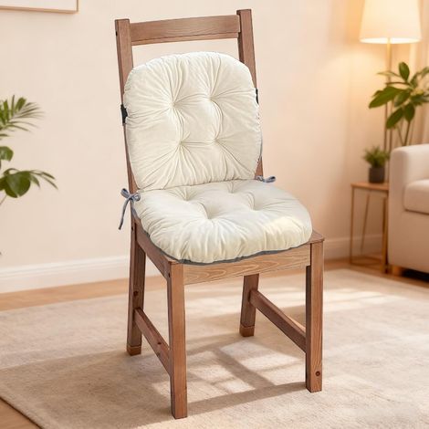 Coussin de Chaise avec Dossier,42 x 85cm Coussin Assise Chaise Jardin Dossier avec Housse Amovible,Coussin De Chaise De Bureau avec Attaches,Lavable, pour Bureau,Canapé (Blanc) (1/5)