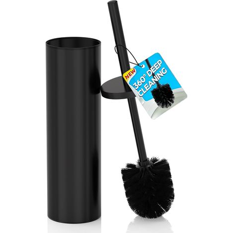 Brosse WC en silicone avec support noir - Brosse de toilette cylindrique autoportante pour salle de bain - Nettoyage hygiénique - Acier inoxydable - Accessoire (1/5)
