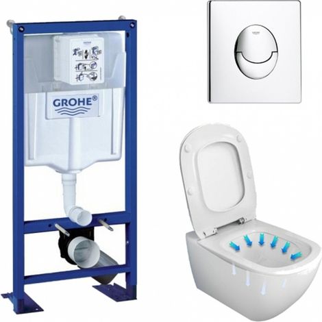 Pack WC Grohe Rapid SL + Cuvette Tesi AquaBlade Ideal Standard + Plaque Chromée (1/5)