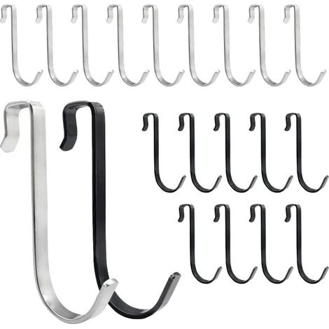 Shower Door Hooks - 20 Pieces 10mm Bathroom Door Hooks, S-Shaped Hanging Hooks, For Bathroom, Bedroom, Kitchen (10 Black, 10 Silver) (1/5)