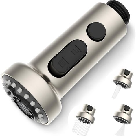 3 Modes Tête Robinet de Cuisine Remplacement, Douchette Rétractable en Acier Inoxydable Pur pour Mitigeur Universel G1/2, Pivotant à 360°, Filetage Mâle-Nickel Brossé. (1/5)