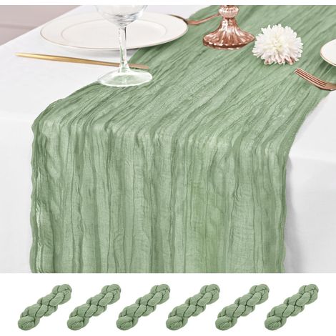 6 piezas de camino de mesa verde salvia, caminos de mesa de muselina de 90x300 cm, caminos de mesa de gasa rústica, caminos de mesa largos y románticos de tela transparente para bodas, fiestas y baby