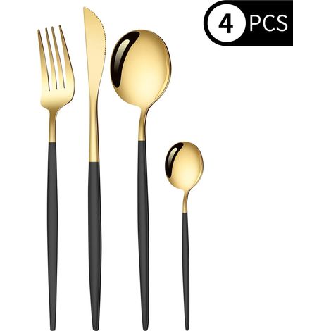 Ensemble de couverts en acier inoxydable (Black Gold) - Couteau, fourchette et cuillère